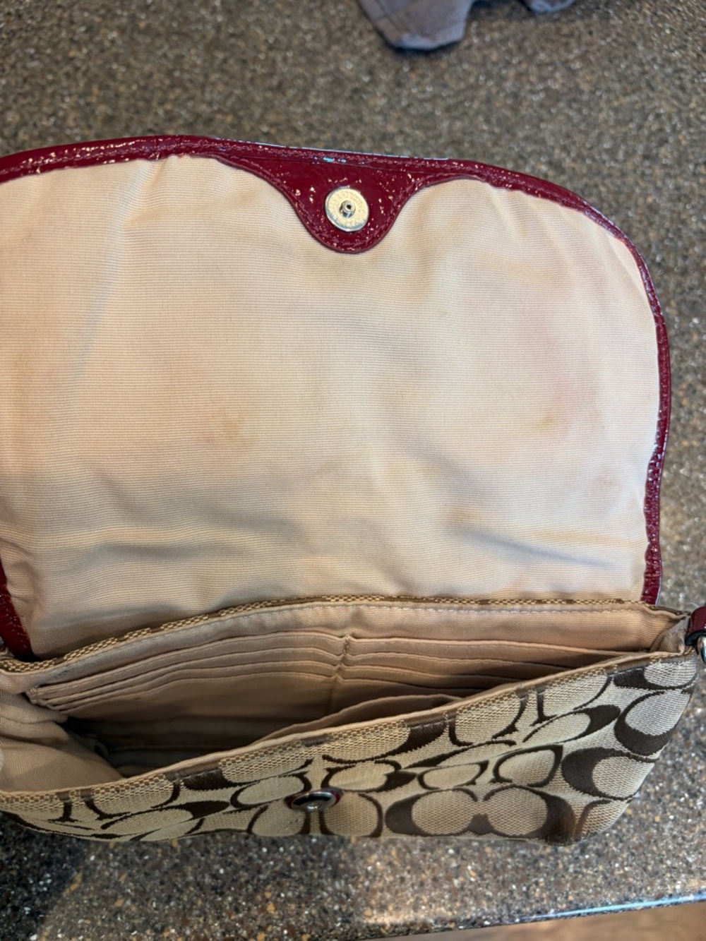 Coach Signature Jacquard w/ Burgundy Leather Trim Large Clutch/Wallet - Picture 3 of 5